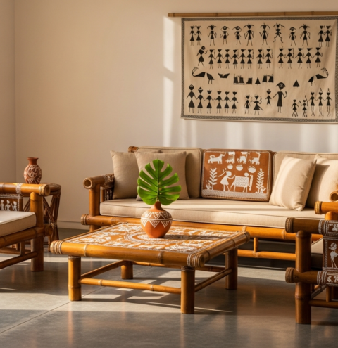 Handcrafted Bamboo and Warli Art Furniture